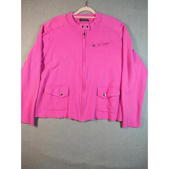 Lauren Ralph Lauren Sweater Zip Cardigan Pink 3XL Barbie Old Money Feminine - Picture 1 of 5